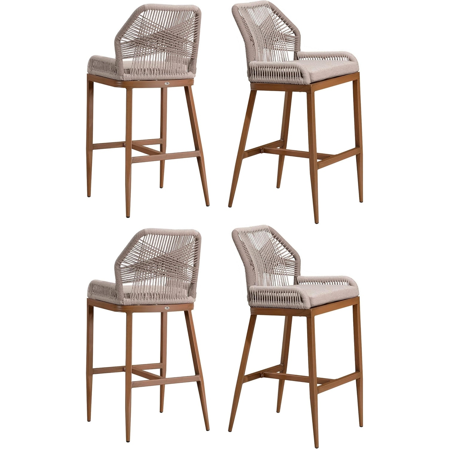 PURPLE LEAF Bar Stools Set of 4 Outdoor Bar Height Metal Stools Modern Wicker Rattan Barstools with Back Aluminum