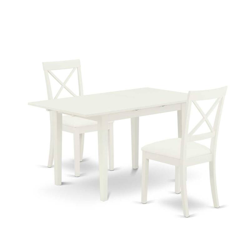 3-Piece Linen White Finish Solid Wood Top Dining Table Set