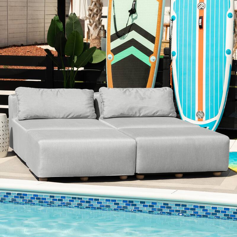 Jaxx Vada Outdoor Sun Lounger Loveseat Luxurious Modular Double Chaise and Conversation Nook - 72" W x 79.5" D x 25.5" H