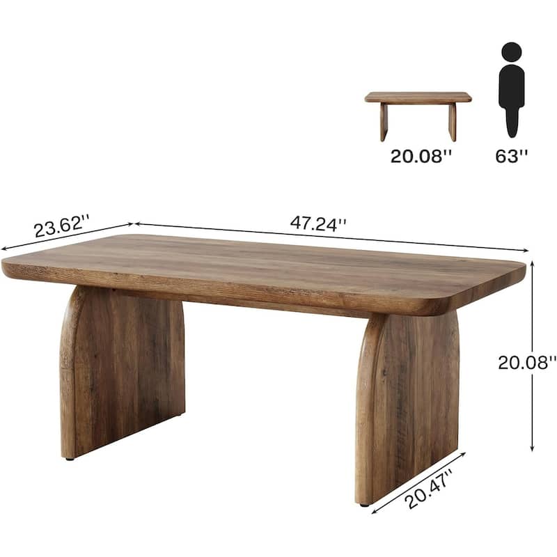 47 Inches Brown Wood Coffee Table, Farmhouse Living Room Table