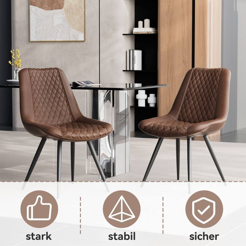 Leather Dining Chair with Metal Legs （Set of 2）
