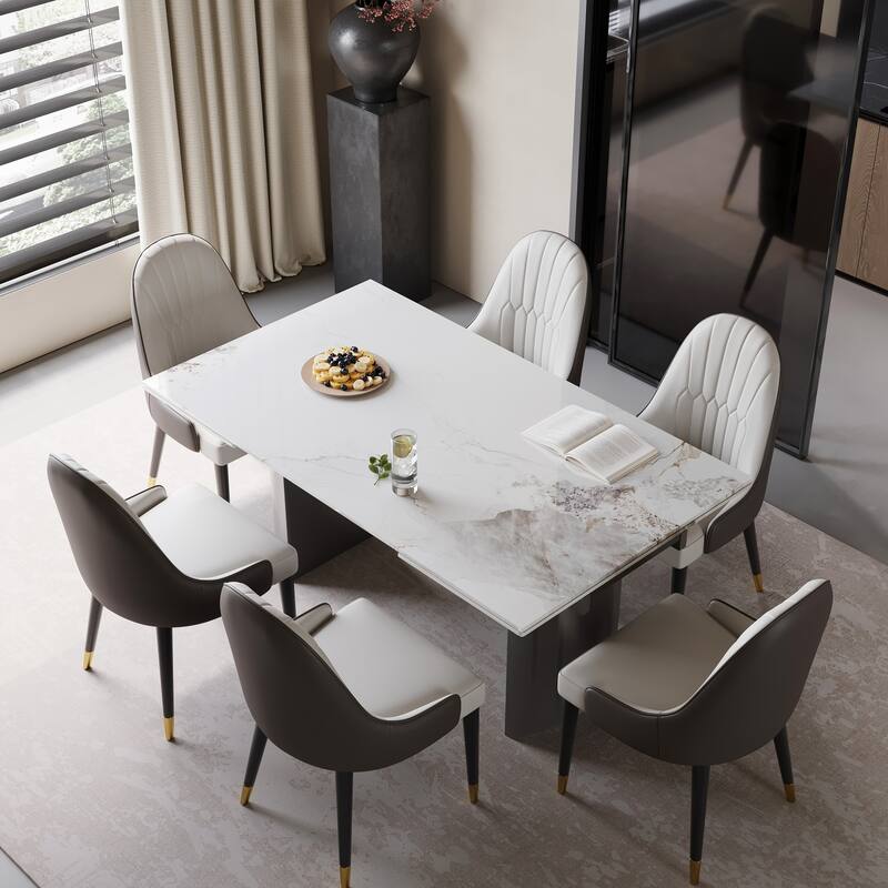 9 - Piece 94.48'' Extendable Sintered Stone Dining Table with 8 Chairs Dining Set
