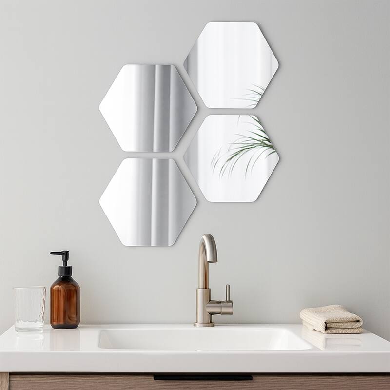 Small Decorative Wall Self Adhesive Shaped Mirrors - Set of 4 - Hexagonal
