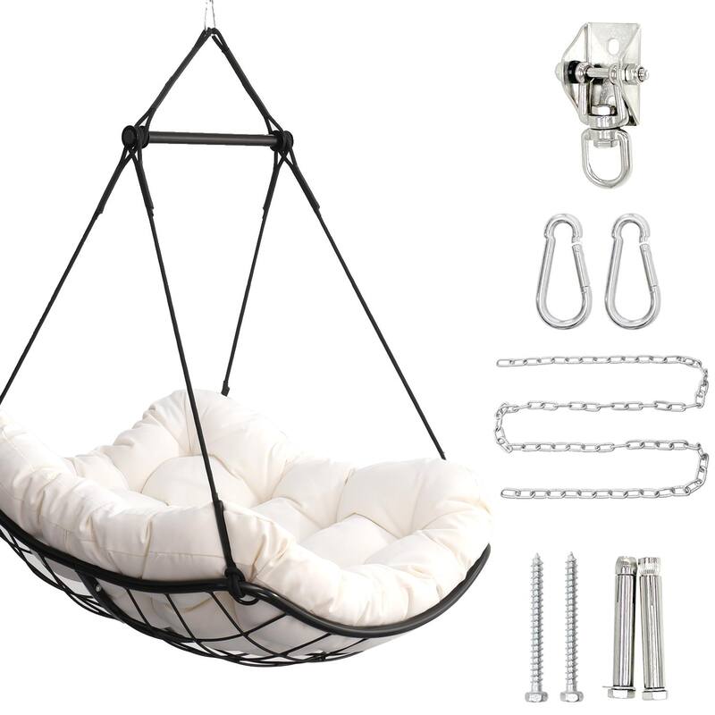 Hanging Hammock Chair Swing with Cushion for Patio, Bedroom, Courtyard