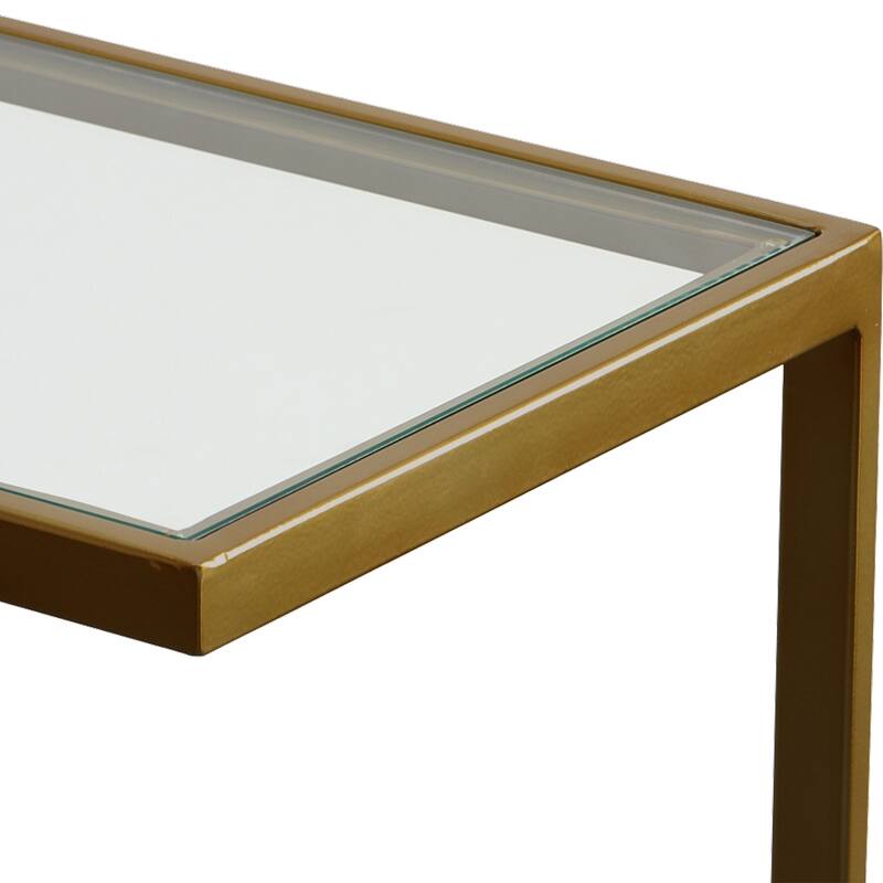 Double Floating Glass Accent Table - 24.25" - Clear and Brass Finish