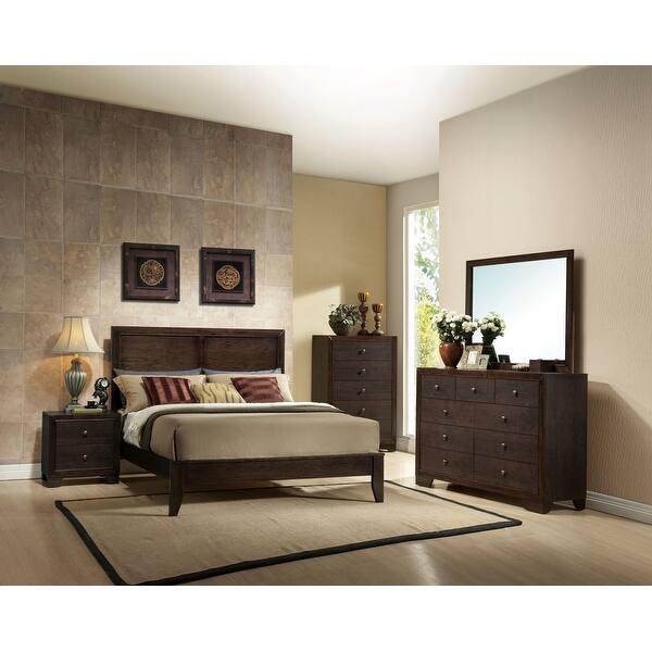 Espresso Queen Solid Wood Bed with Wooden Headboard - Bed Bath & Beyond ...