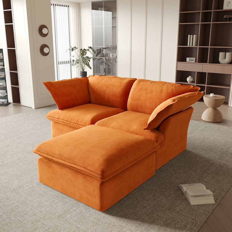 Velvet Loveseat Sofa with Ottoman for Living Room Apartment - Orange