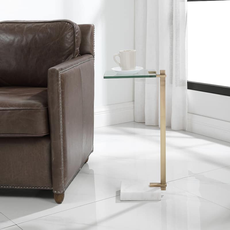 23.5" Gold and White C-Shaped Accent Table