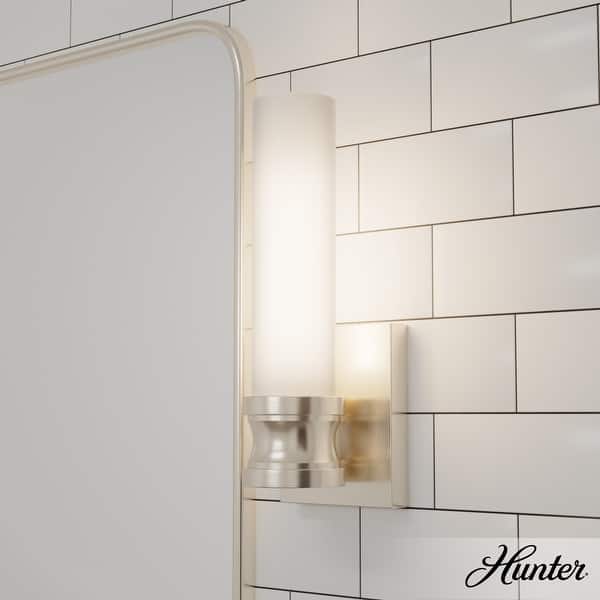slide 2 of 8, Hunter Lenlock 1 Light Wall Sconce - Glam, Contemporary - Damp Rated! Brushed Nickel - White Glass