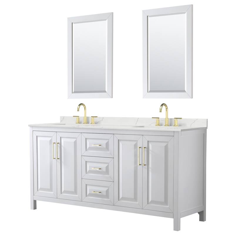 Wyndham Collection WCV252572D-QTZ-US3M24 Daria 72" Free Standing - White / Giotto Quartz Top / Brushed Gold Hardware