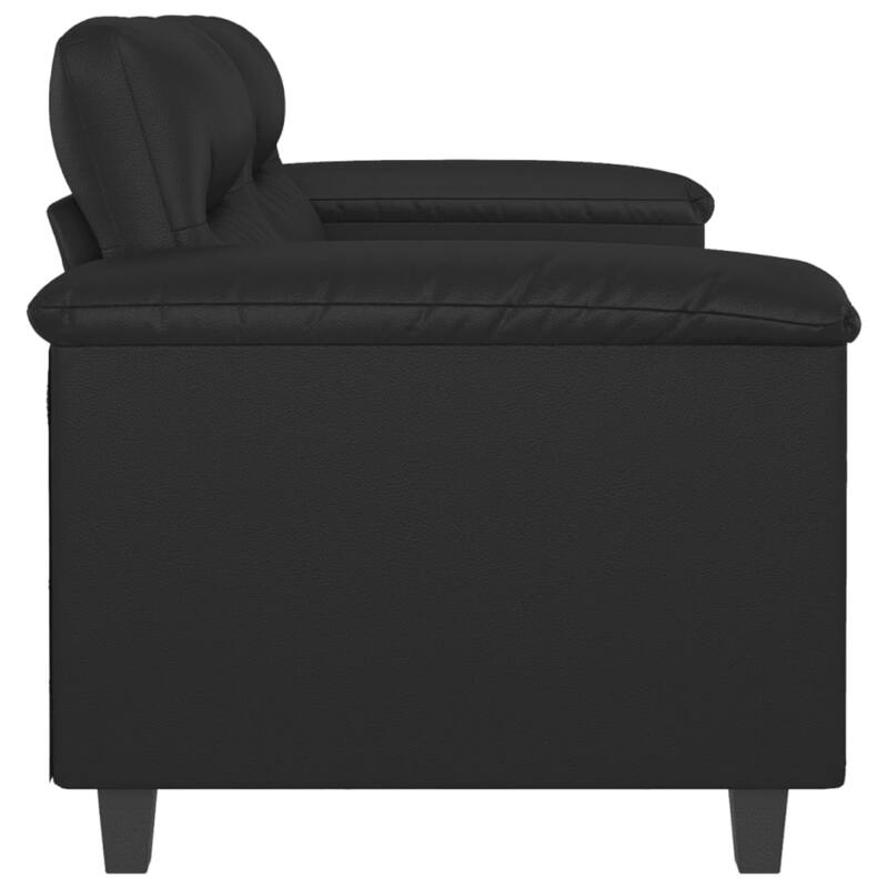 2 Seater Sofa, Black Faux Leather, Tufted Cushions, Steel, 59 Inch