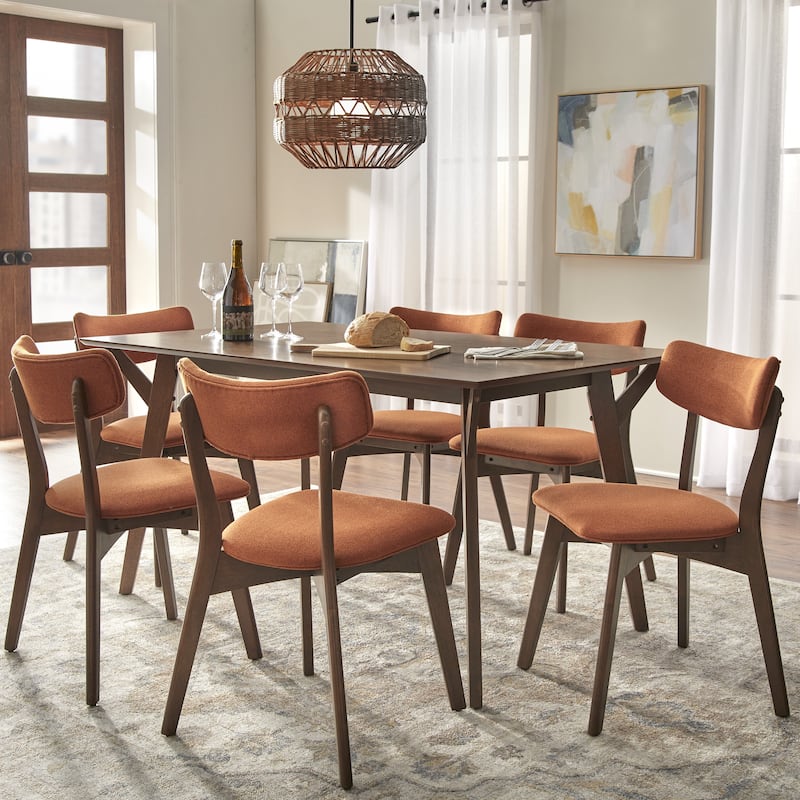Lifestorey Cari Upholstered Dining Set - 7-Piece Walnut/Autumn Orange