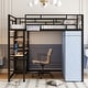 preview thumbnail 22 of 78, Full Size Metal Loft Bed with Workstation Desk, Built-In Shelves, LED Light Strip, Power Outlet & Hanging Wardrobe Storage