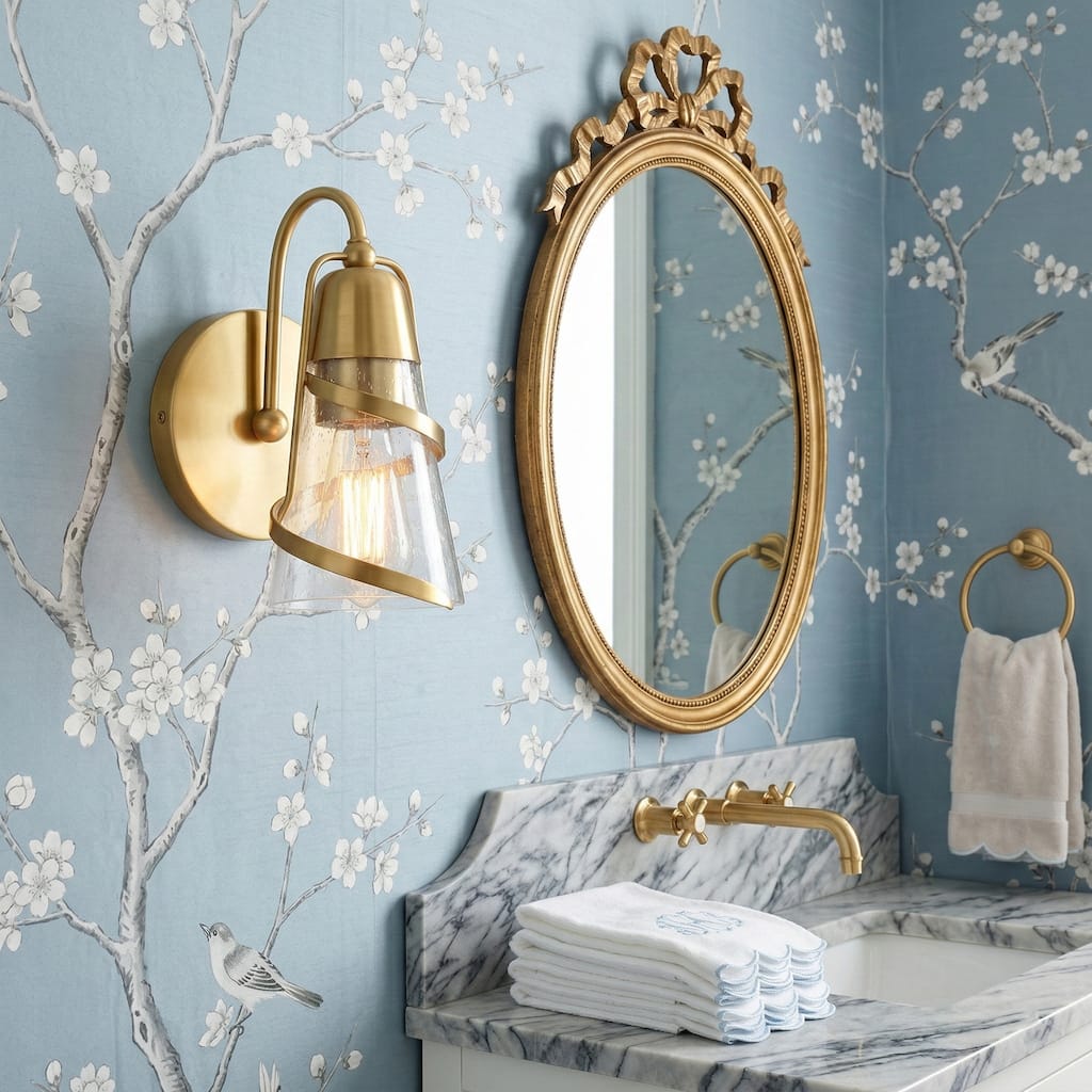 5" Modern Gold Arch Seeded Glass Vanity Wall Light Sconce