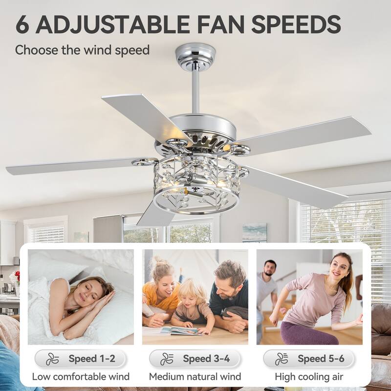 52" Reversible 5-Blade Caged Ceiling Fan with Light and Remote