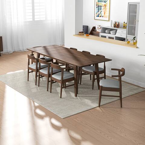 Avondale Mid Century Modern Solid Wood 9 Piece Comfy Dining Room Set