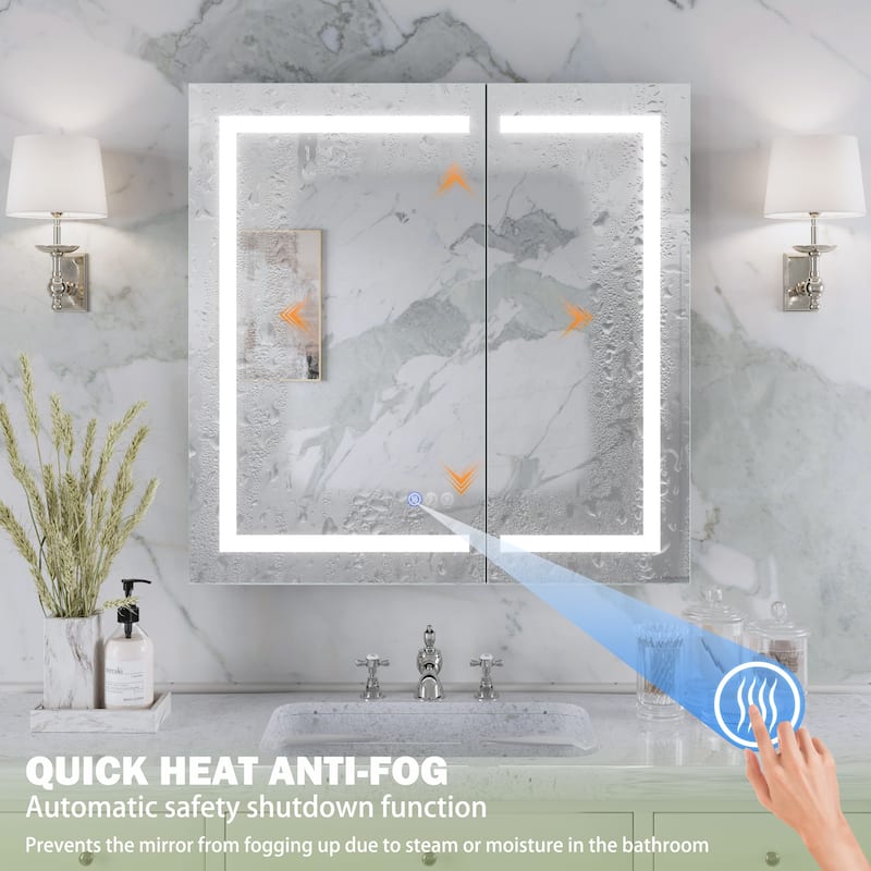 Rectangular Aluminum Recessed/Surface Mount Frameless Anti-Fog Medicine Cabinet with Dimmable LED Lights