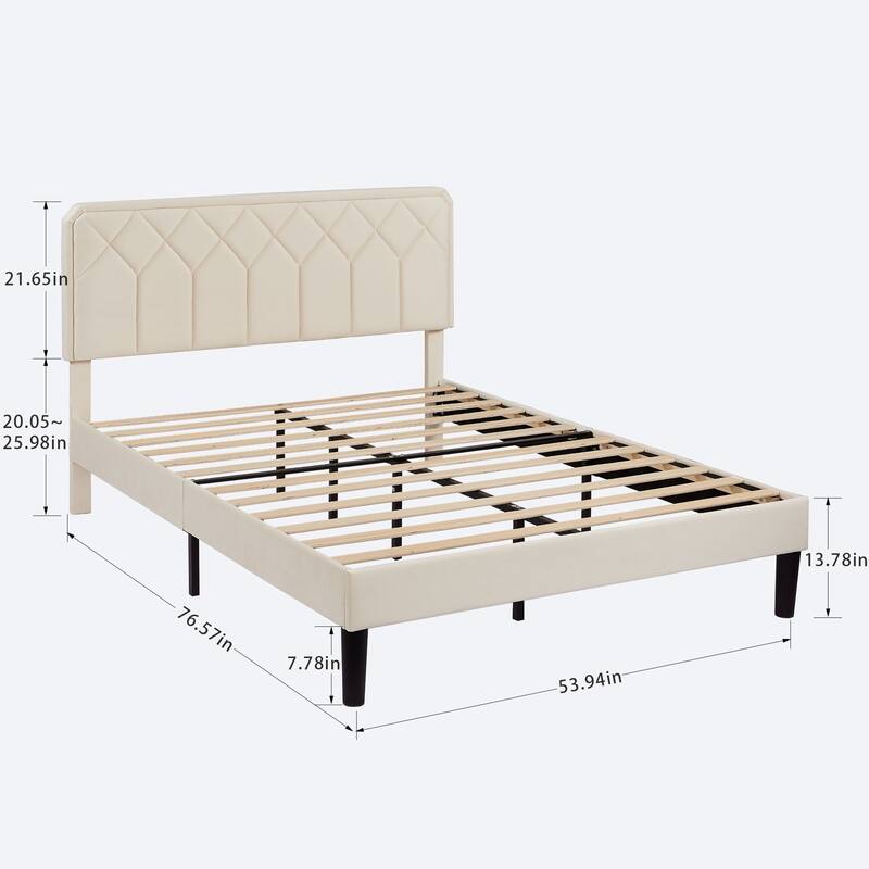 VECELO 3-Pieces Upholstered Platform Bed Frame with Adjustable Headboard and Nightstands Set of 2, Beige