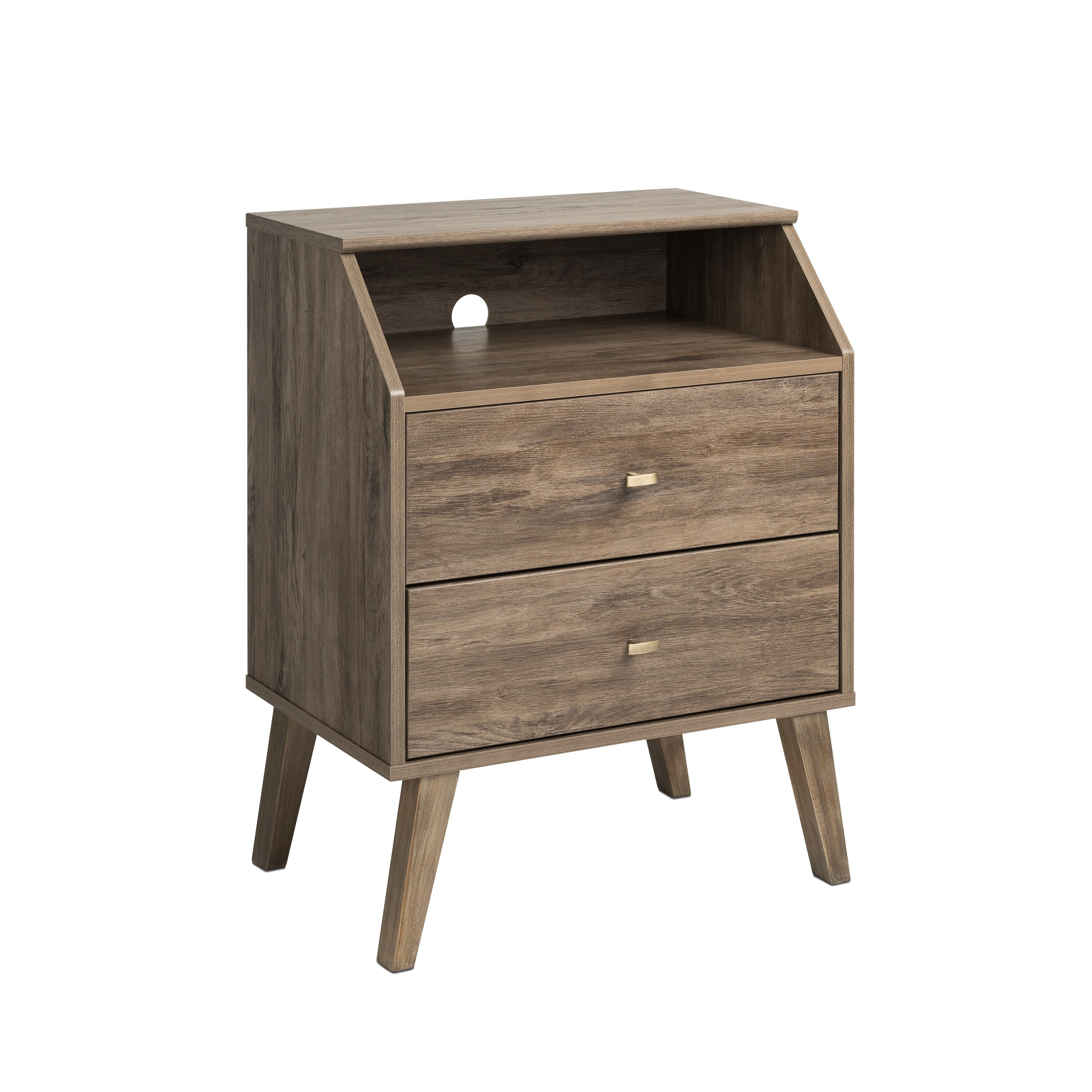 Prepac Milo Mid Century Modern 2 Drawer Nightstand With Angled Top