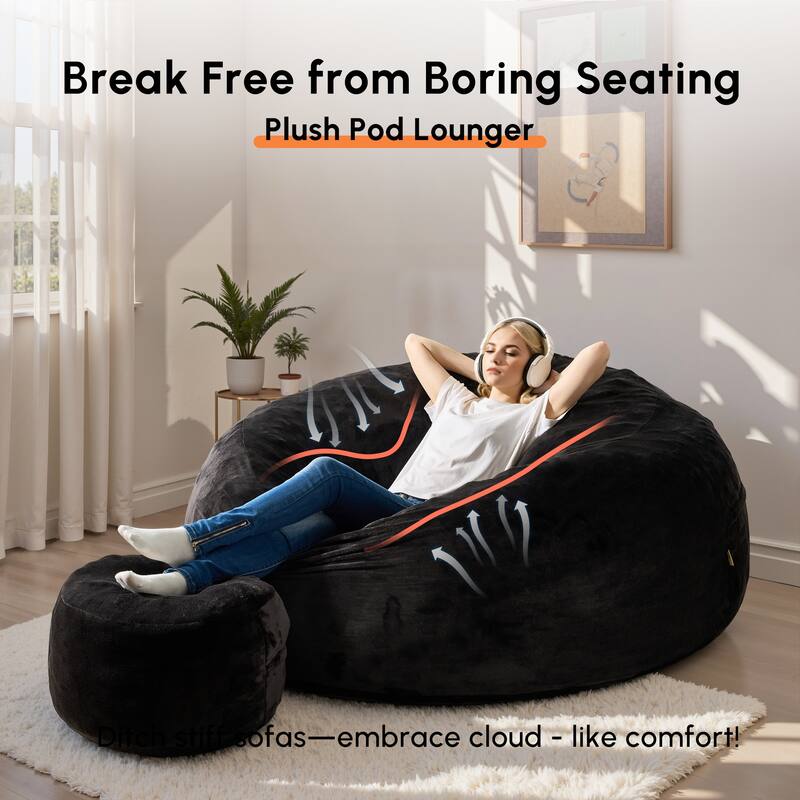 HOOOWOOO Dutch Velvet Fabric Bean Bag Chair with Ottoman