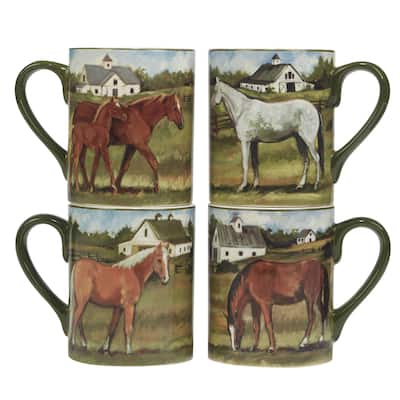 Certified International York Stables 18 oz. Mugs, Set of 4 Assorted Designs