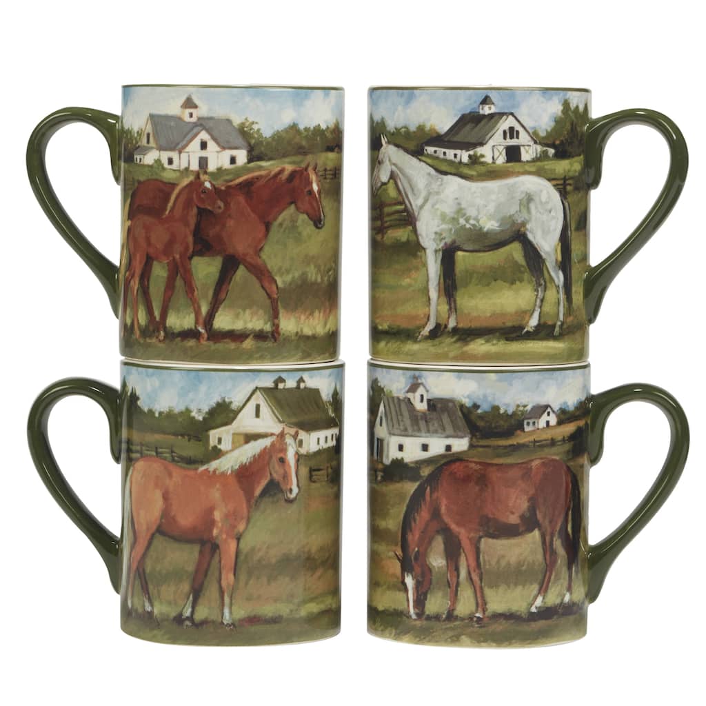 Certified International York Stables 18 oz. Mugs, Set of 4 Assorted Designs