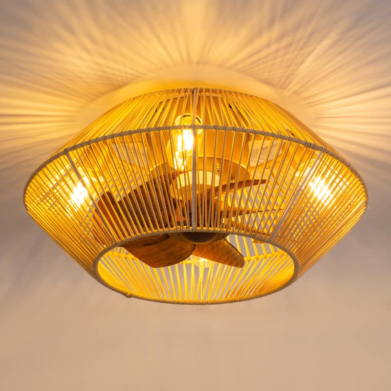 16.5"/19"/20" Vintage Distressed White Low Profile Ceiling Fan with Remote (7-Blade)