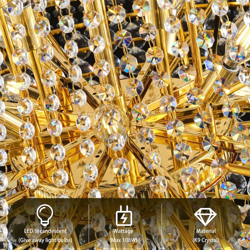 32-Inch Crystal Chandelier, 27-Light Ceiling Light with LED Bulbs - N/A