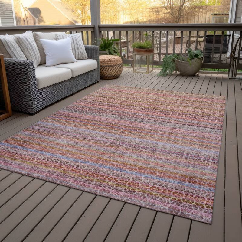 Machine Washable Indoor/Outdoor Transitional Striped Chantille Rug