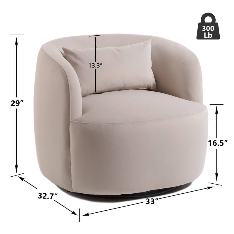 KINWELL 34" Wide Velvet Upholstered Swivel Accent Chair with Toss Pillow
