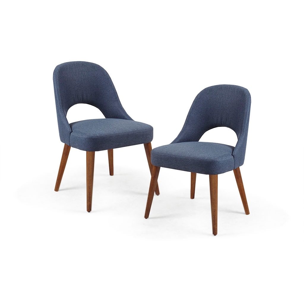 Solid Wood Frame Dining Chair Upholstered Fabric Chair Set of 2