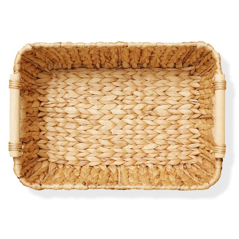 Hyacinth Seagrass Oval Storage Baskets with Wooden Handles Woven Bins