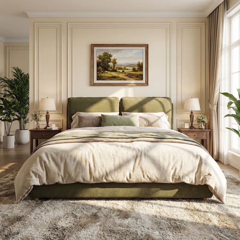 Christopher Knight Home - Charlotte Upholstered Platform Bed with Removable Pillow Headboard