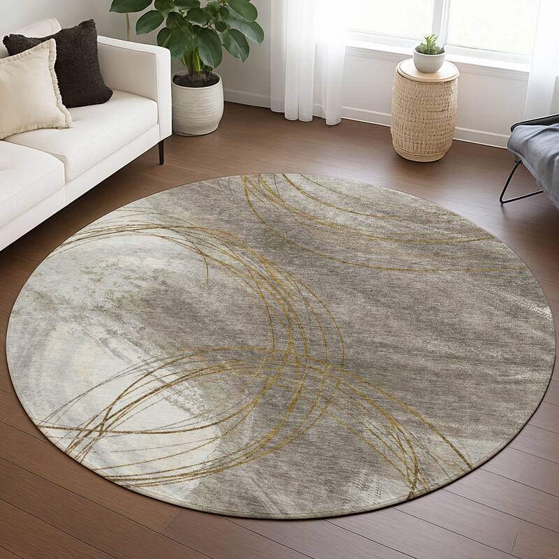 Machine Washable Indoor/ Outdoor Abstract Modern Chantille Rug