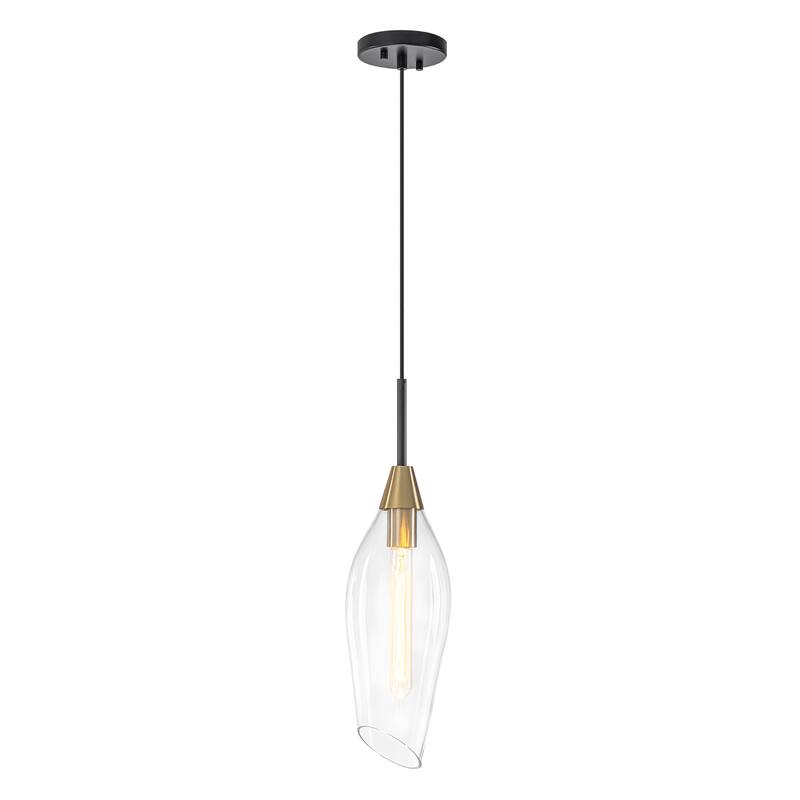 1-Light Pendant Light with Angled-Rim Clear Olive Glass Shade - Dia.6.3-in