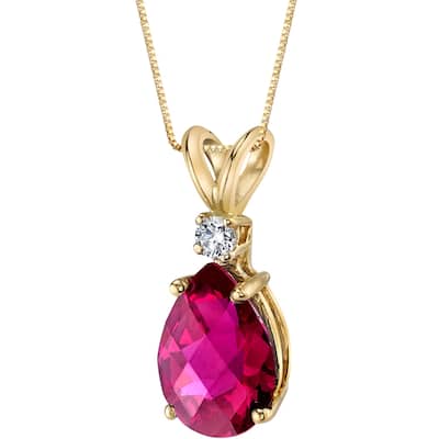14k Yellow Gold Pear Shape 2.50 cts Created Ruby Diamond Pendant