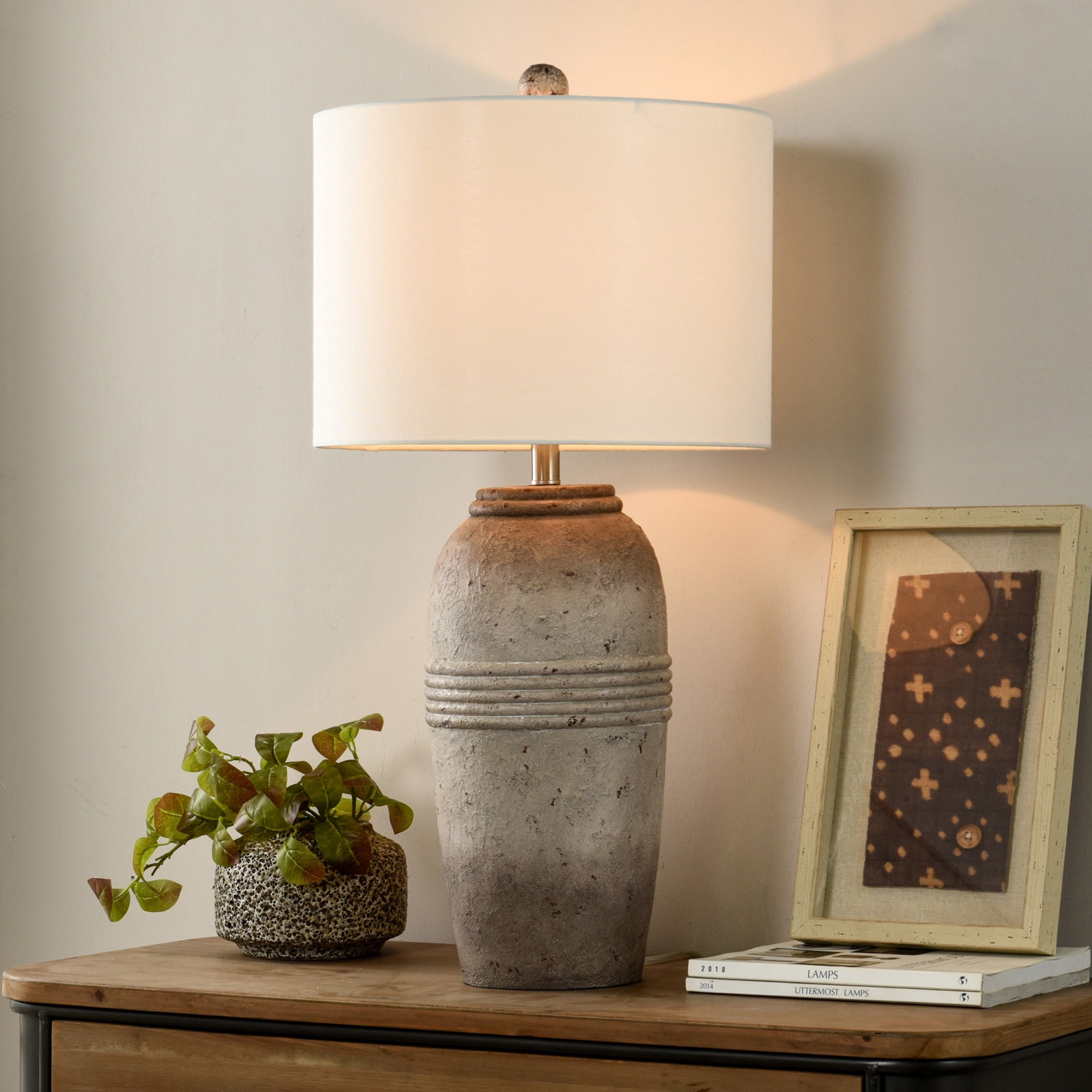 StyleCraft Grover - Poly Resin Table Lamp - Bronzecotta - Oatmeal Shade