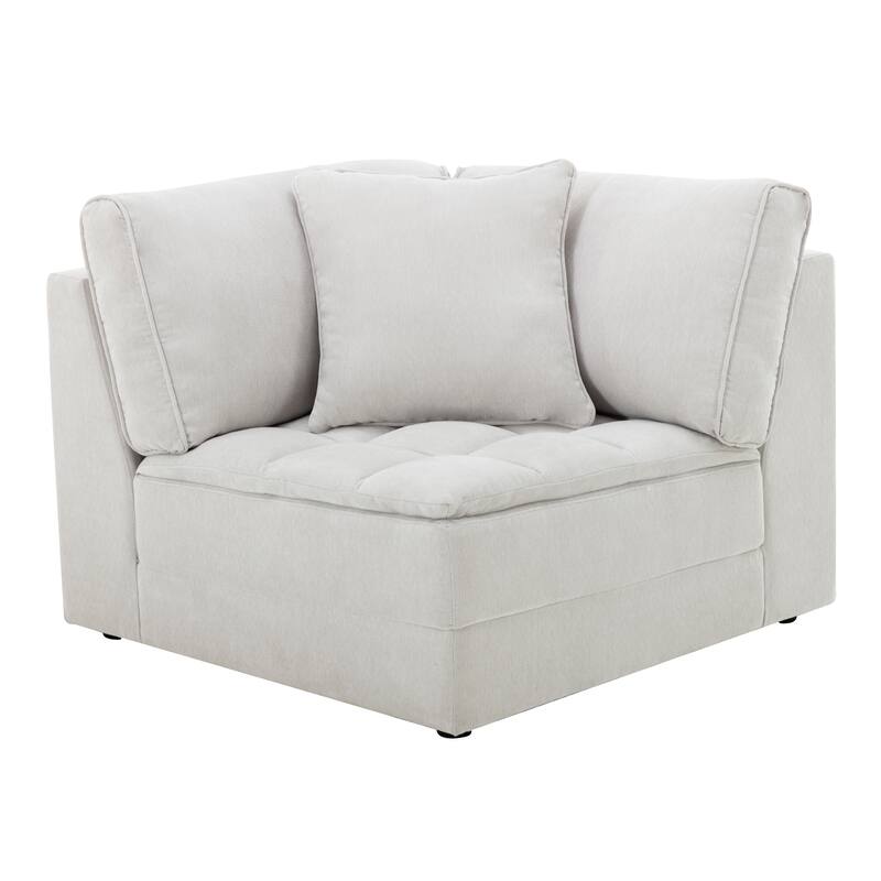 Roundhill Furniture Breton Contemporary Fabric Tufted Modular Sectional Sofa with Ottoman, Oyster