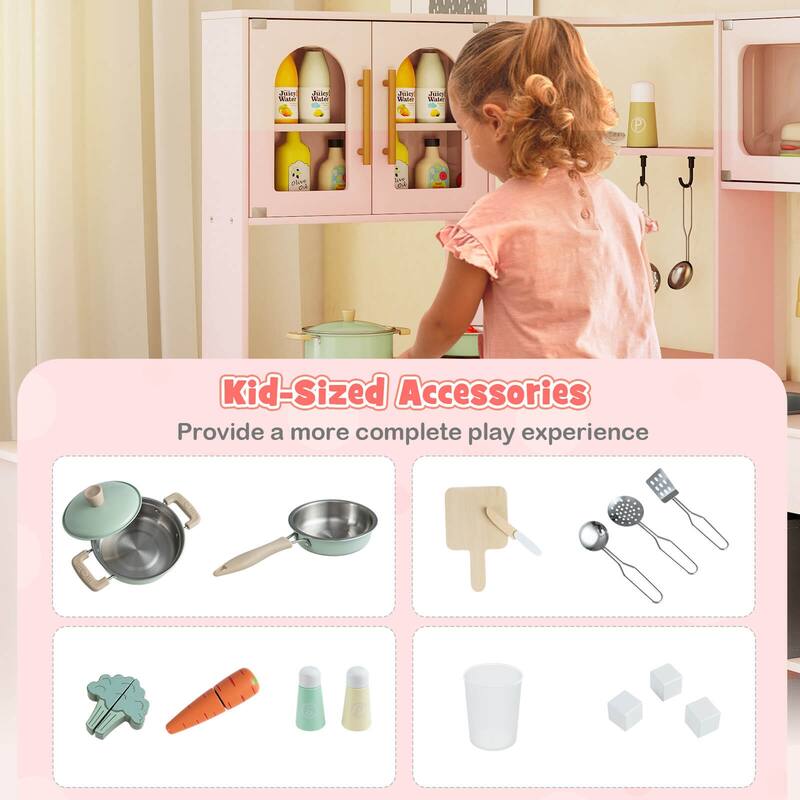 Costway Corner Kitchen with Lights and Sounds Interactive Wooden - See Details