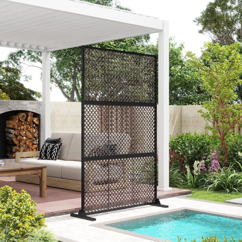 Outdoor Privacy Screen with Stand for Patio Garden Metal Fence