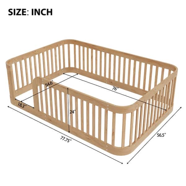 dimension image slide 2 of 4, Enchanting Wood Twin Size Floor Bed Frame with Protective Fence by Harper & Bright Designs