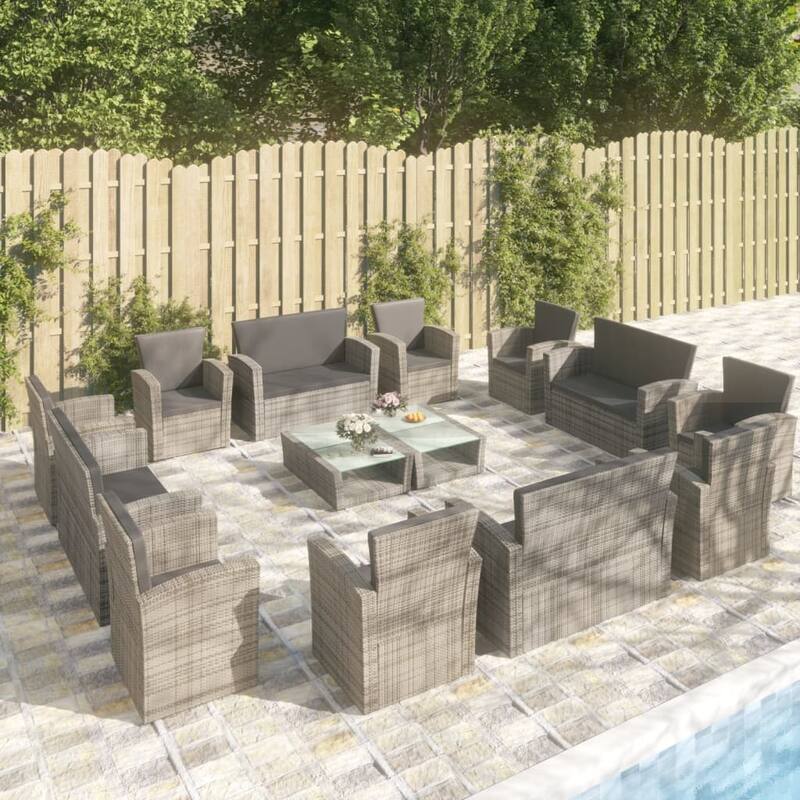 vidaXL Patio Lounge Set Sectional Sofa Set 4 Piece with Cushions Poly Rattan