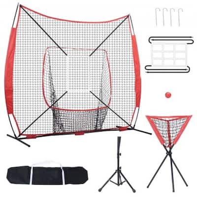 Portable 7x7 Baseball Training Net with Strike Zone and Ball Collector