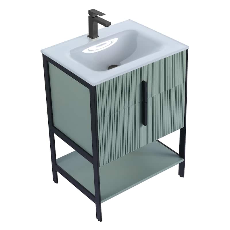 Fine Fixtures Serenity Modern Bathroom Vanity with White Glass Top