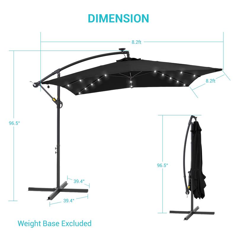 BONOSUKI Patio 8.2Ft LED Offset Umbrella,8 Steel Ribs w/Cross Base