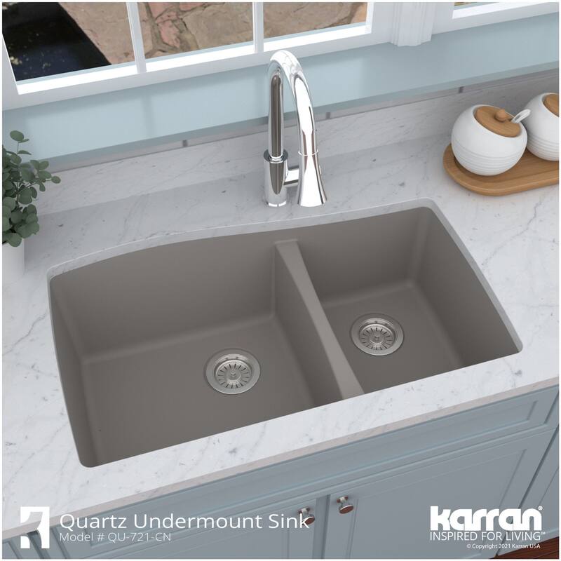 Karran USA QU-721-PK1 Quartz QU 33-1/2" Undermount Double Basin Quartz