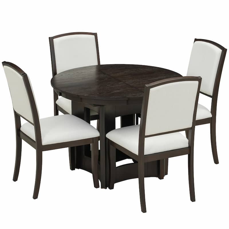 5-Piece Kitchen Table Set with 4 Upholstered Chairs and 16-Inch Removable Leaf