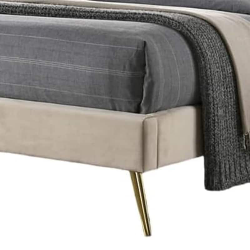 Vevy King Size Bed, Chevron Tufted Beige Flannelette Upholstery