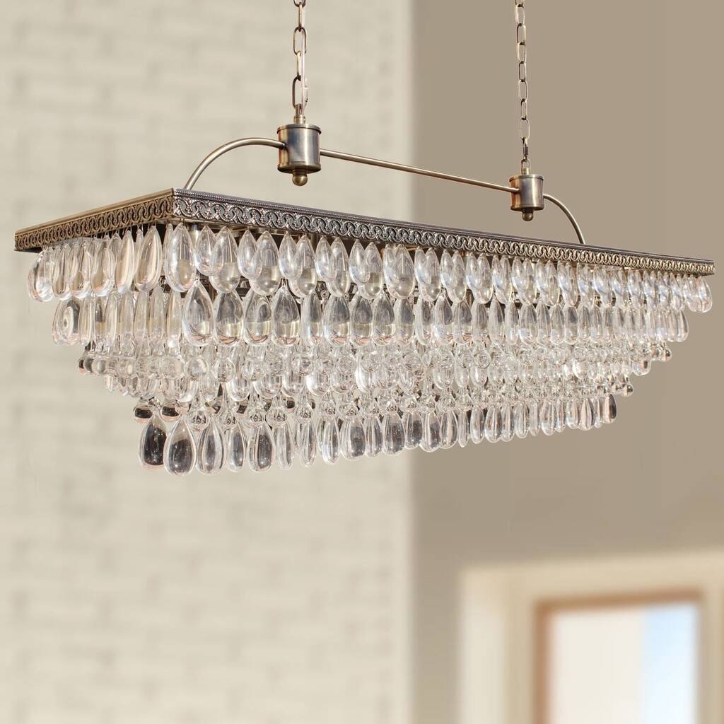 Antique Brass 6 Light Crystal Dining Room Kitchen Chandelier - Antique Brass