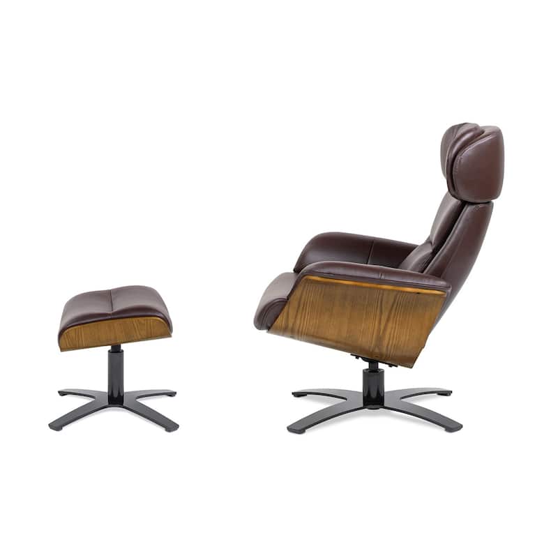 Jovan 31.5" Genuine Leather Recliner Lounge Chair with Ottoman